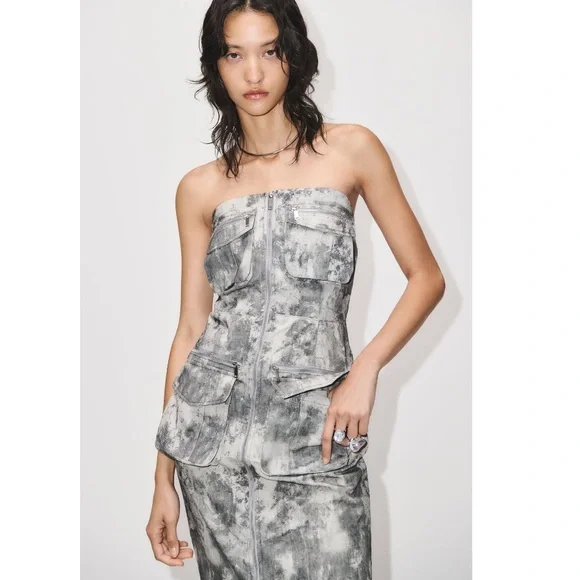 NEW! Zara Printed Cargo Dress with pockets - Picture 4 of 15